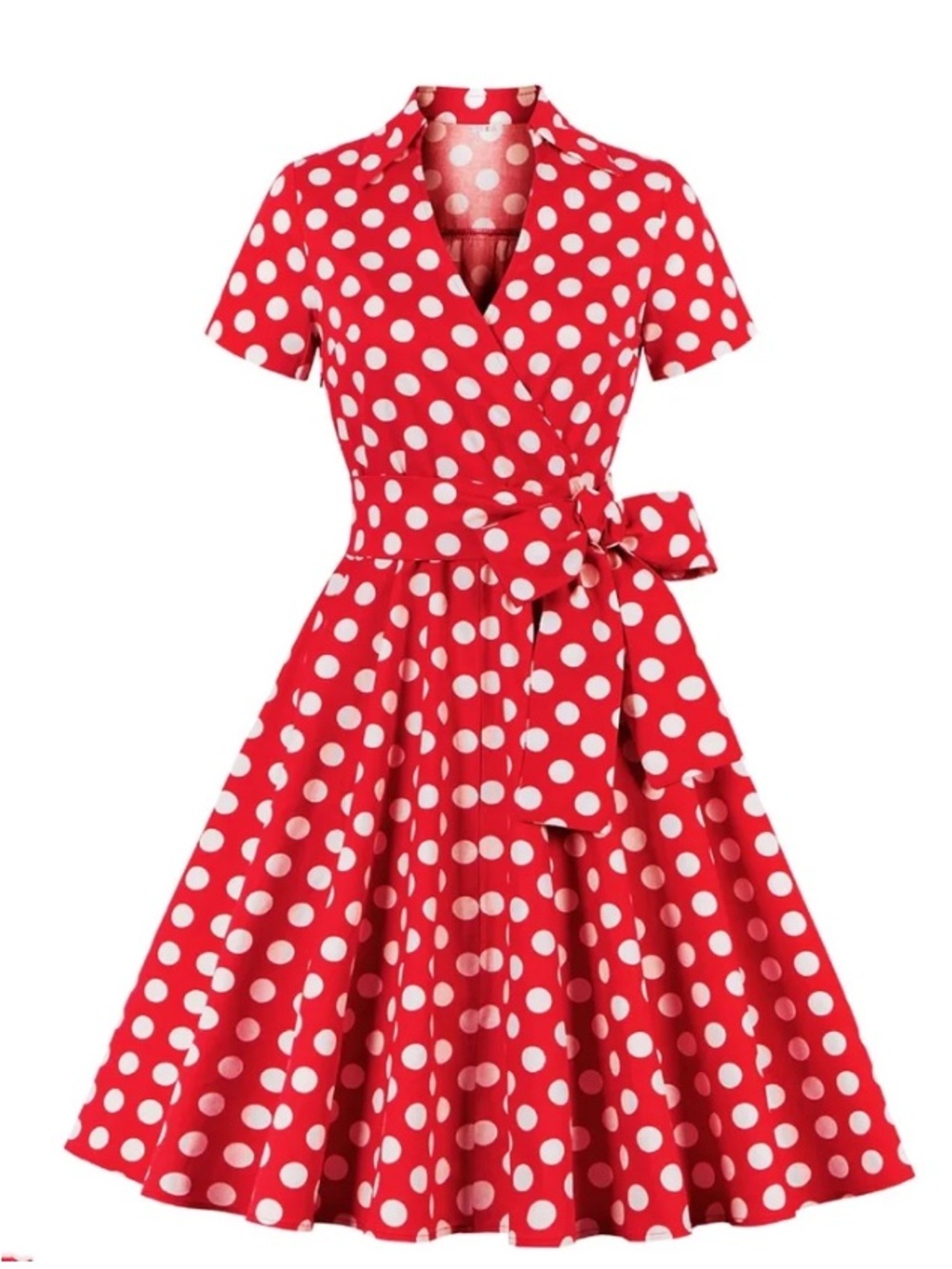 Red Polka Dot Wrap Fit-and-Flare Dress